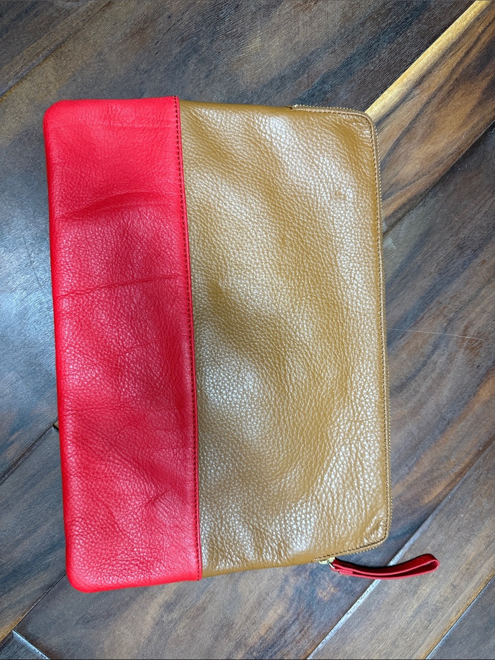 Leather Two-Tone Pink and Tan Clutch Purse